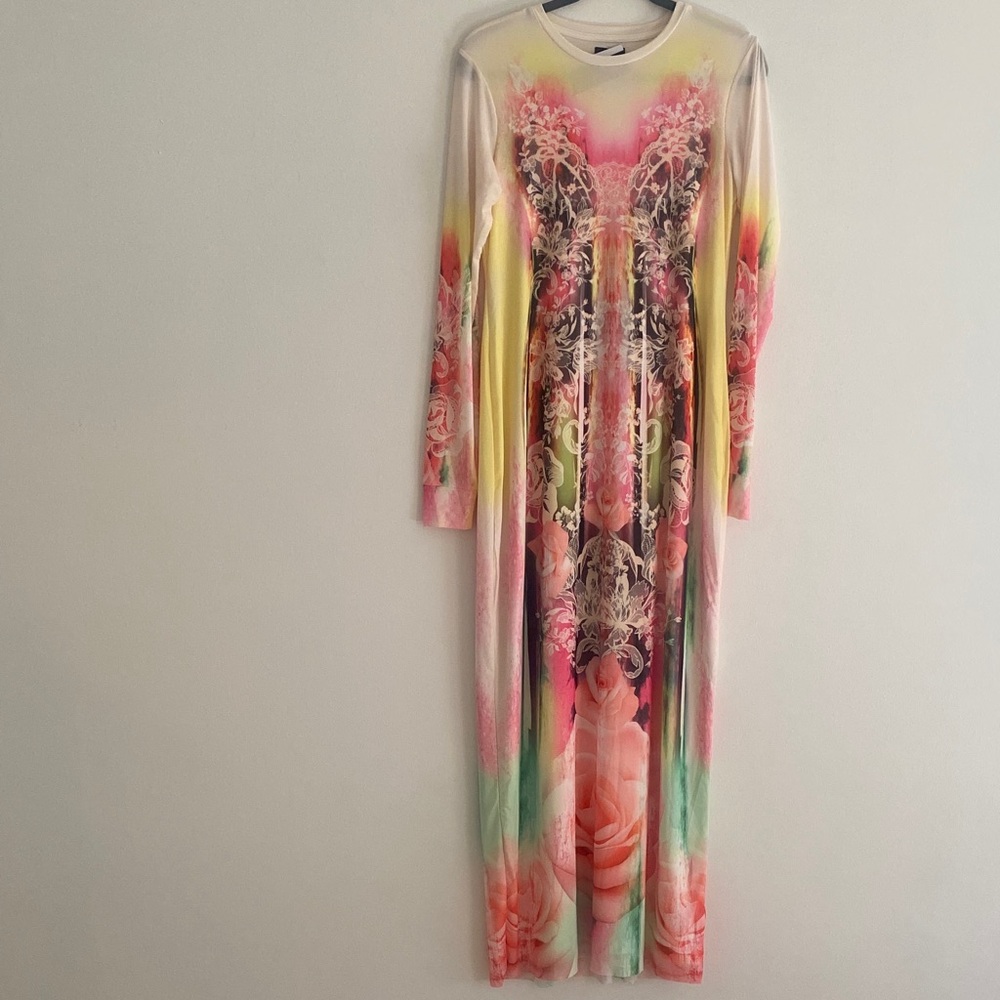 AFRM Vibrant Long Sleeve Dress - Pink and Green